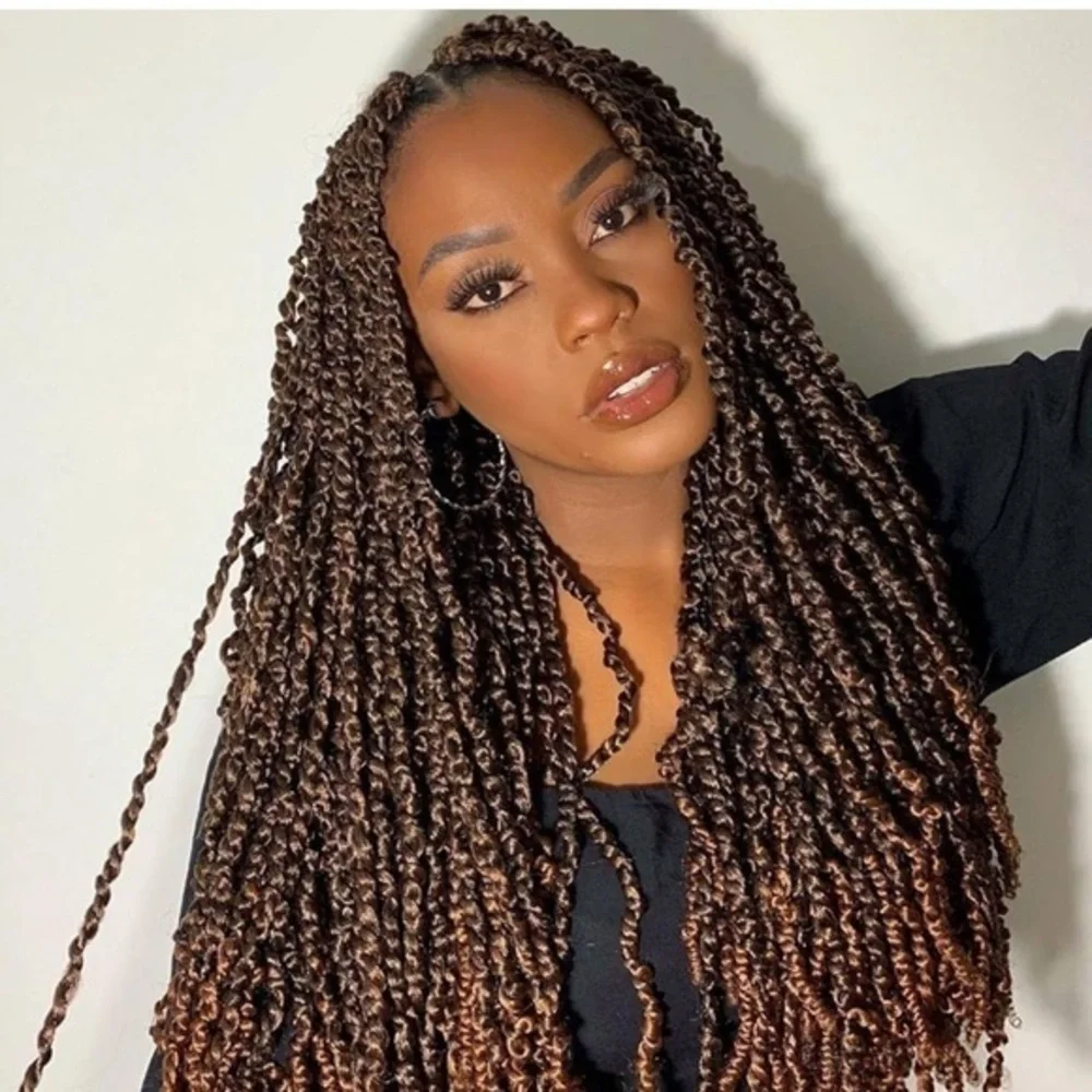 18” Passion Twist Crochet Hair Extensions Nat Black with Brown 1B/30 8pks #MC8